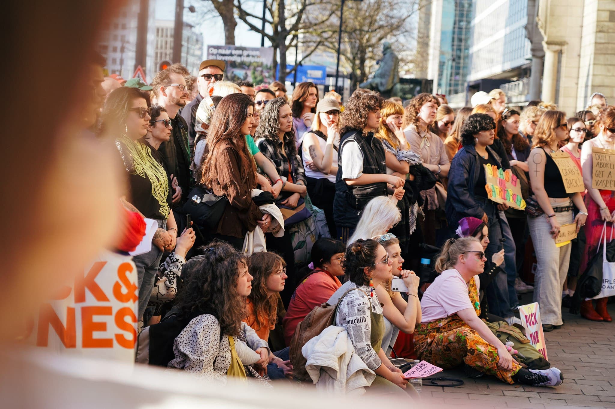 A crowd gathered outdoors during a demonstration.
